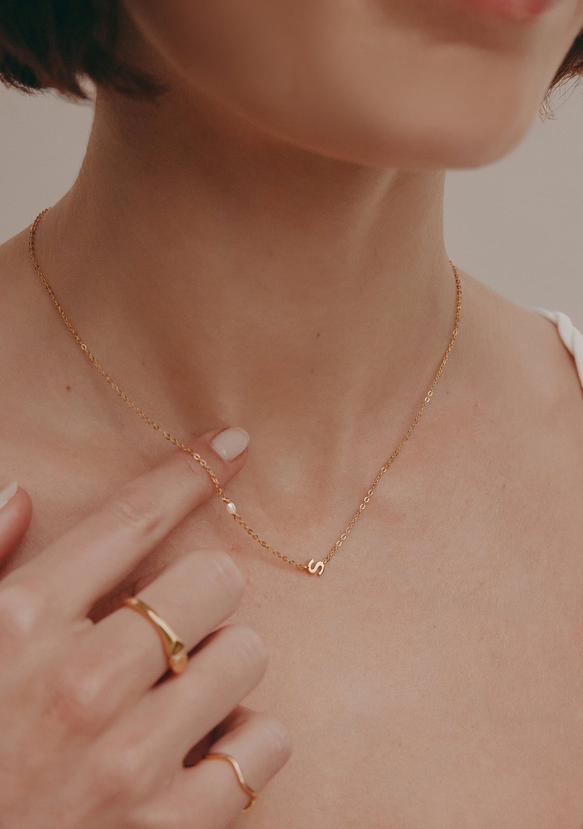 Pearl Letter Necklace - Gold
