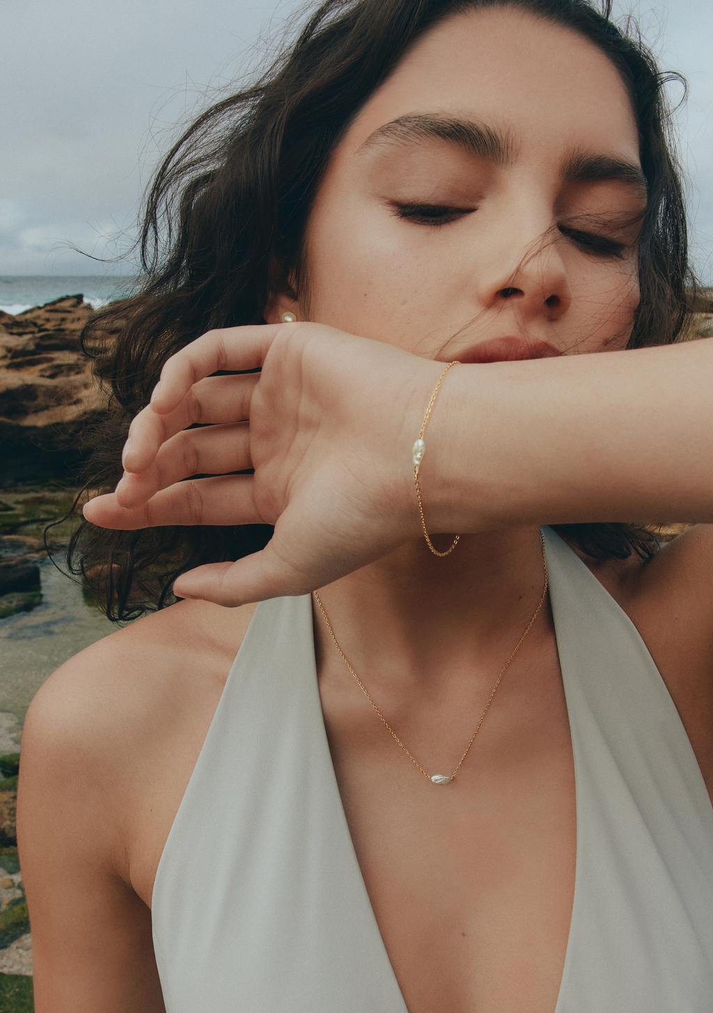 Cielo Single Pearl Necklace - Gold
