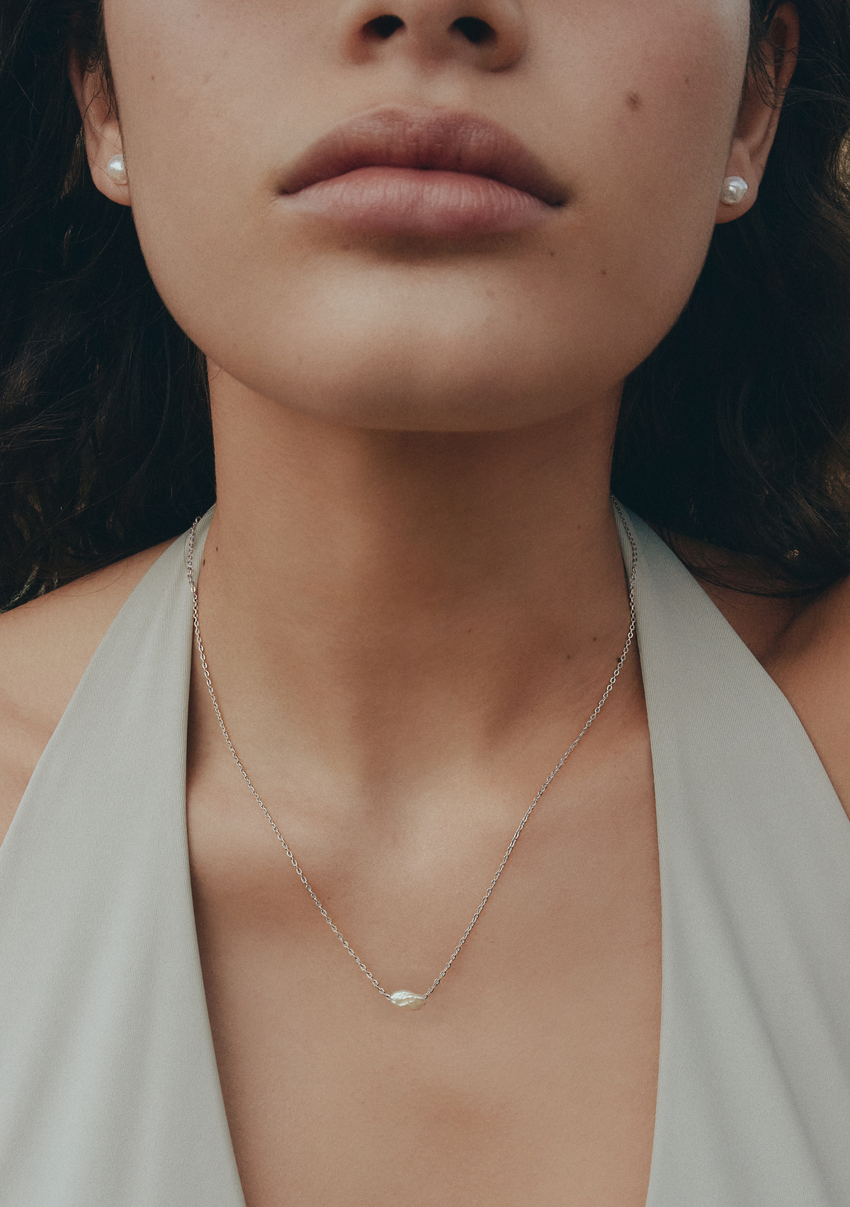 Cielo Single Pearl Necklace - Silver