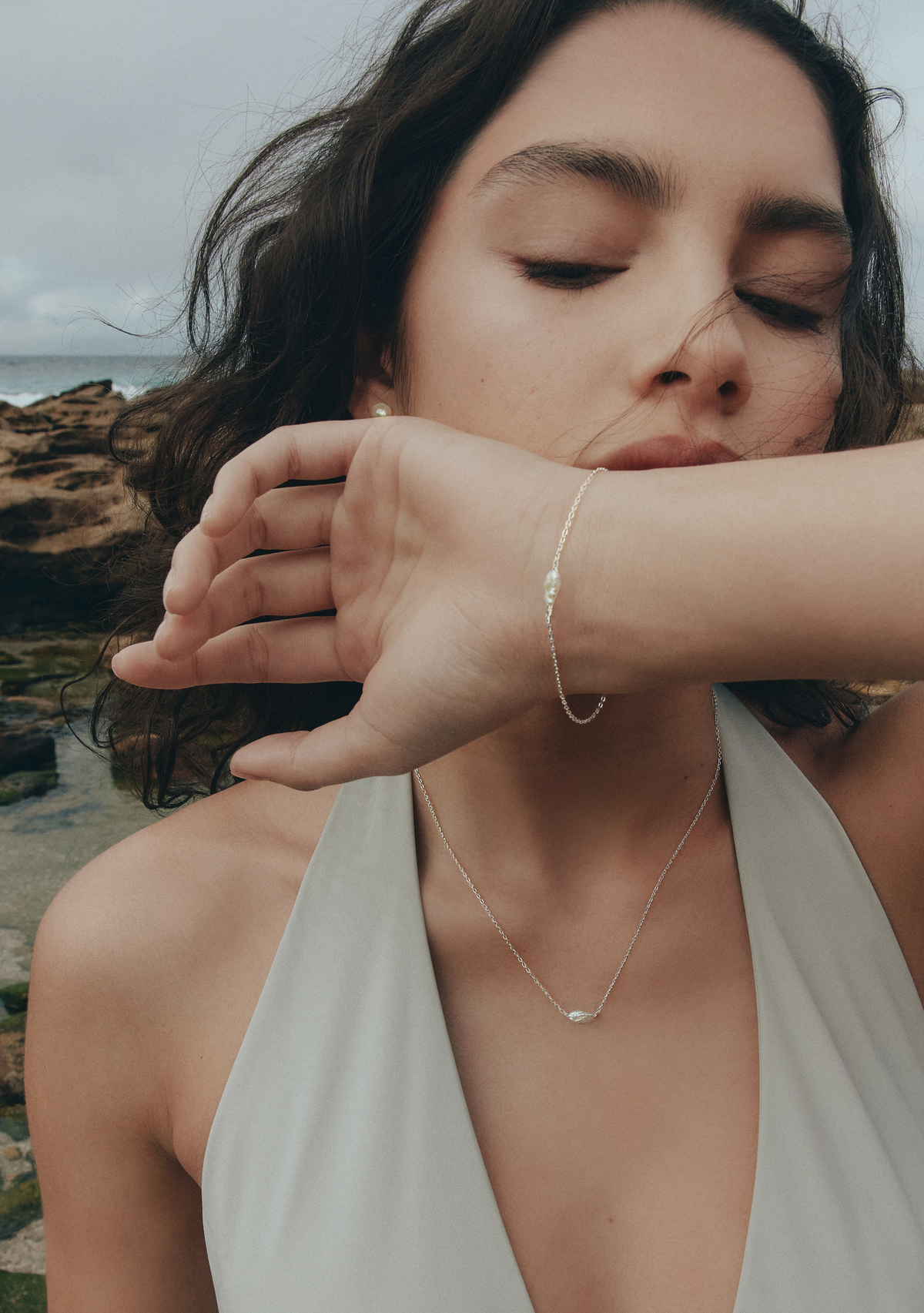 Cielo Single Pearl Necklace - Silver