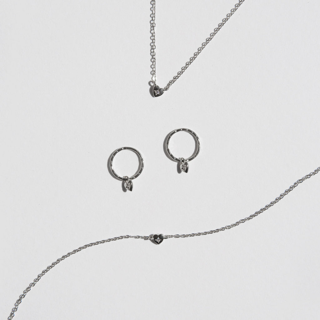 Mini Heart Hoops - Silver