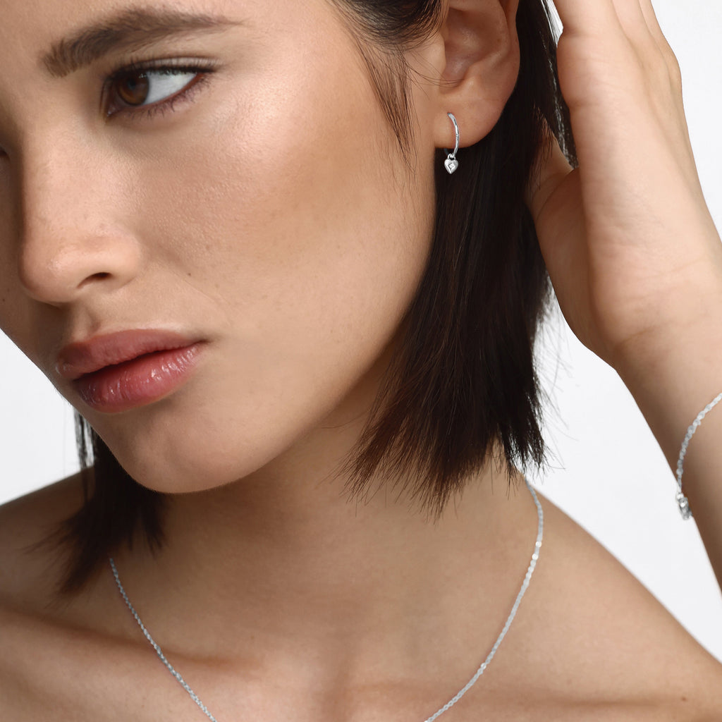 Mini Heart Hoops - Silver