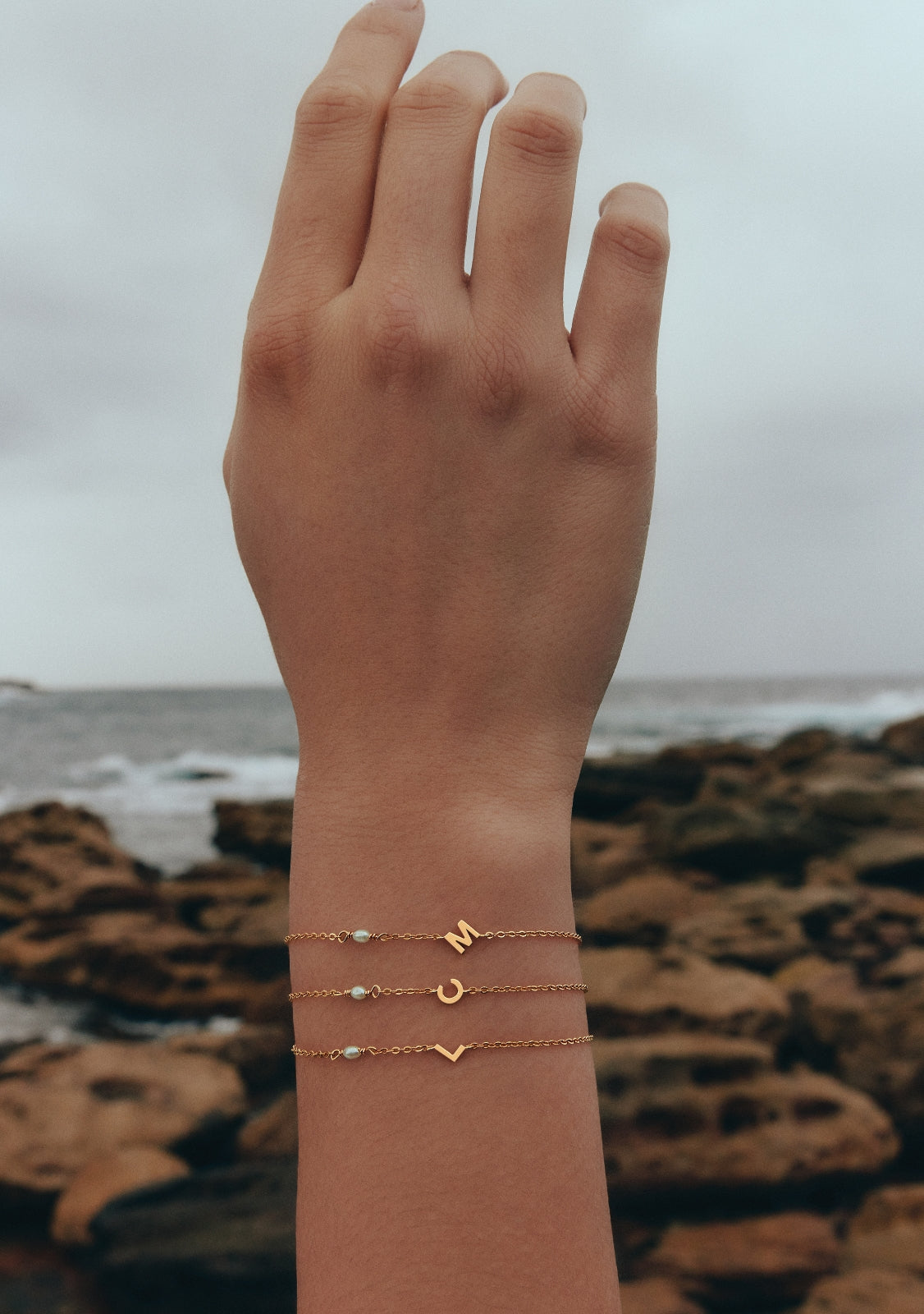 Pearl Letter Bracelet - Gold