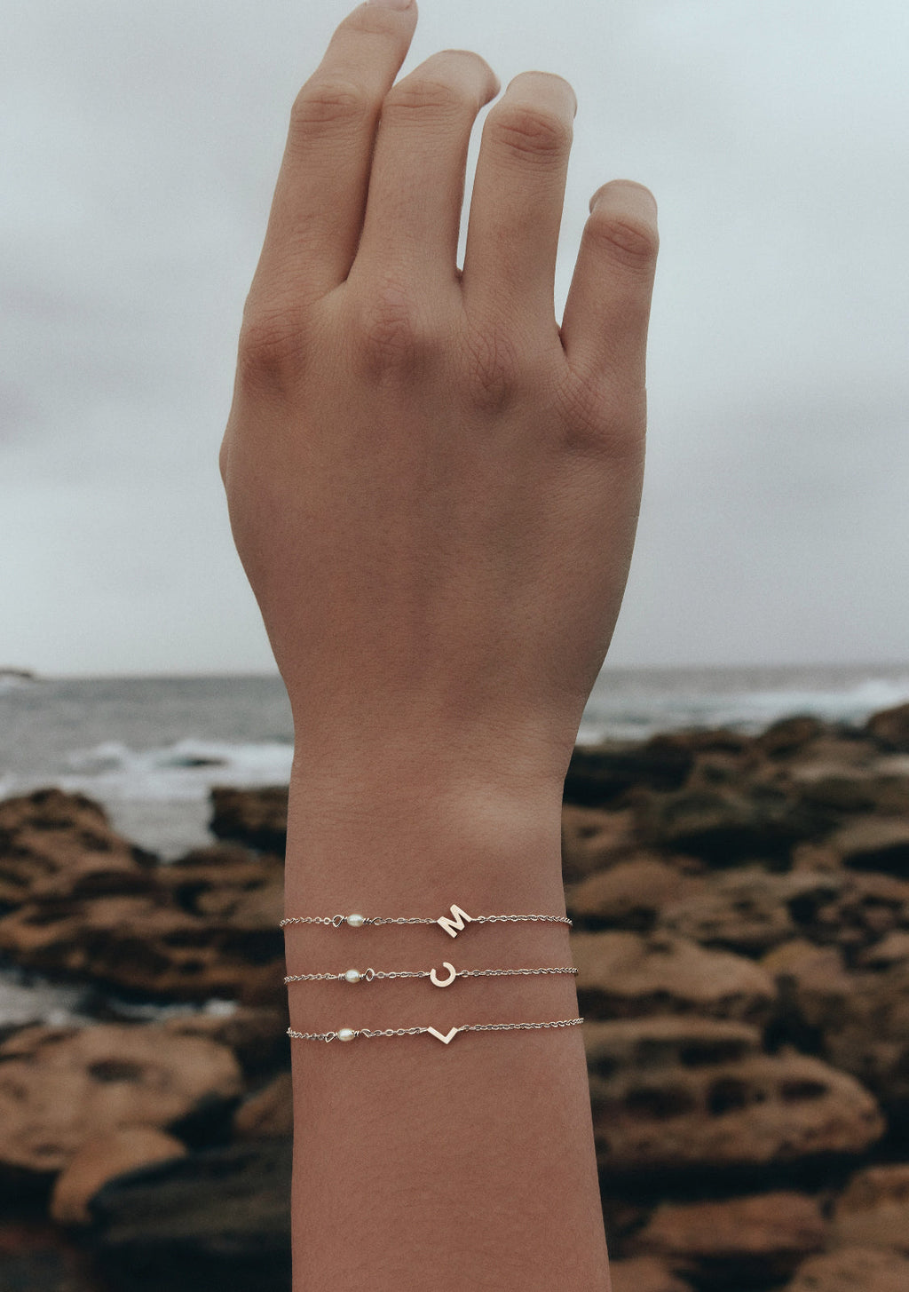 Pearl Letter Bracelet - Silver