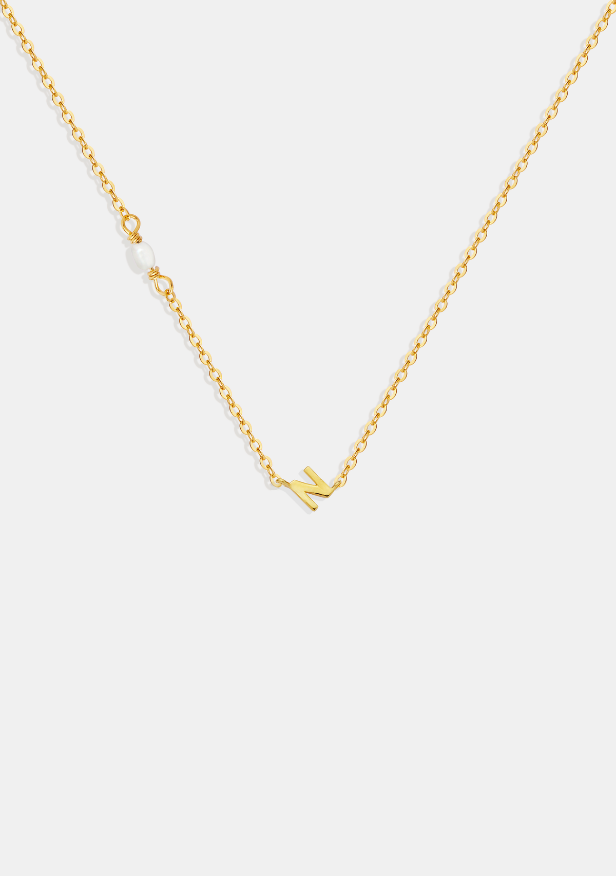 Pearl Letter Necklace - Gold