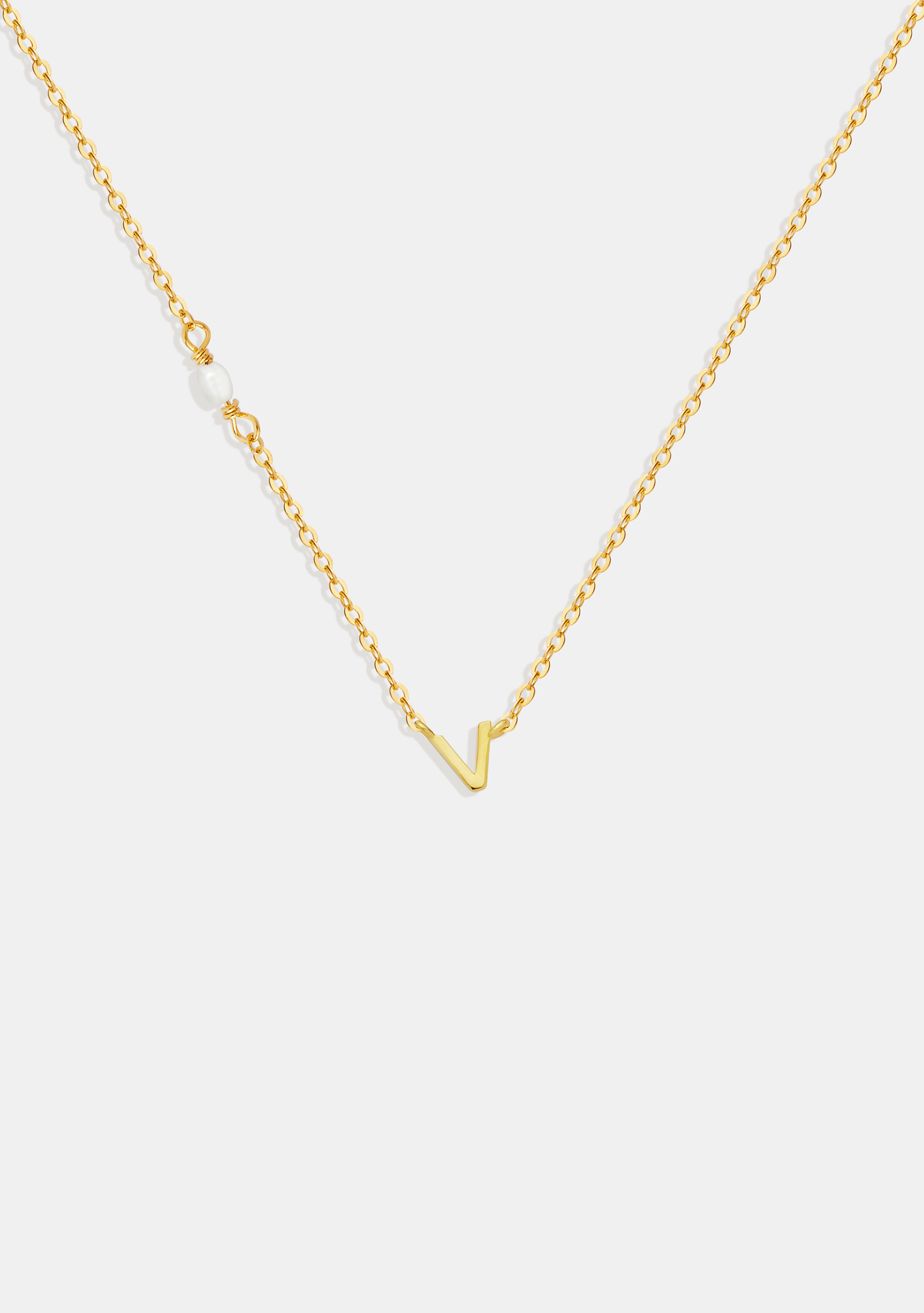 Pearl Letter Necklace - Gold